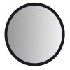 28 Inch Round Wooden Floating Beveled Wall Mirror, Black