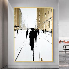 Hand Painted Oil Painting Original Cityscape Oil Painting on Canvas Modern Wall Art Abstract Gold Foil Art Building Figure Outline Painting Living roo (style: 1, size: 100x150cm)